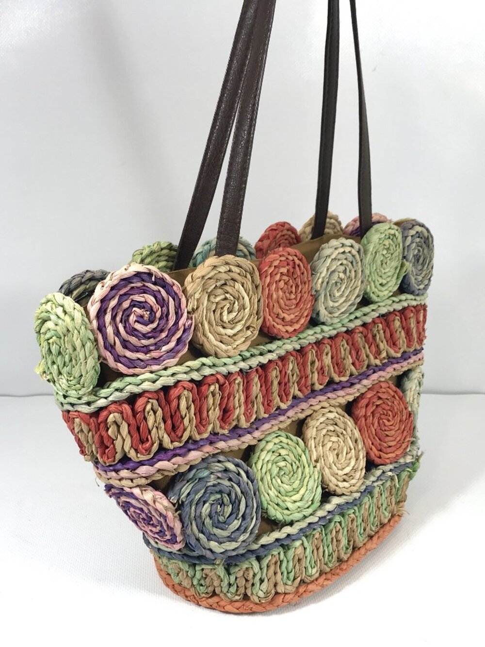 Dorfman Milano Cornhusk Straw Tote Colorful Summer Shoulder Bag Boho Floral - Picture 3 of 13